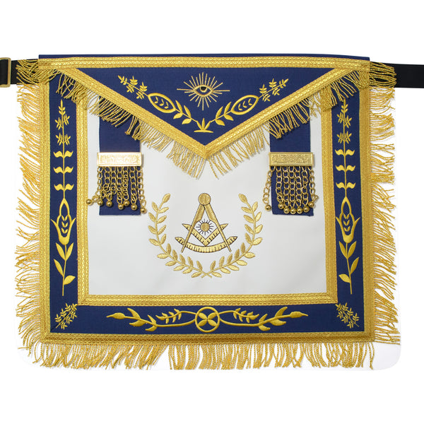 Masonic Blue Lodge Past Master Apron With Wreath – Navy Blue Ribbon