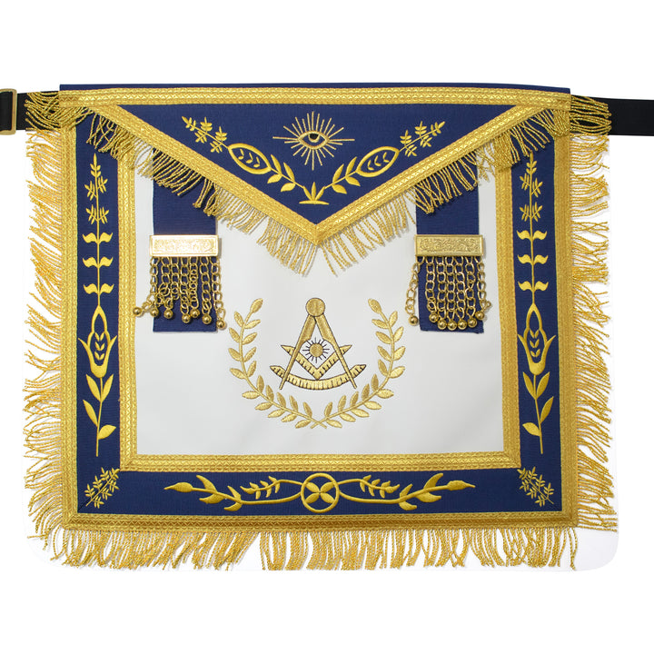 Masonic Blue Lodge Past Master Apron With Wreath – Navy Blue Ribbon