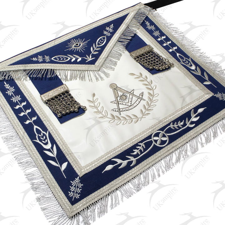 Masonic Blue Lodge Past Master Apron With Wreath – Navy Blue Ribbon