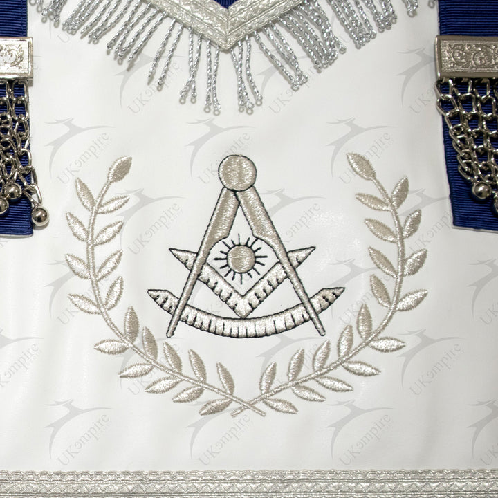 Masonic Blue Lodge Past Master Apron With Wreath – Navy Blue Ribbon
