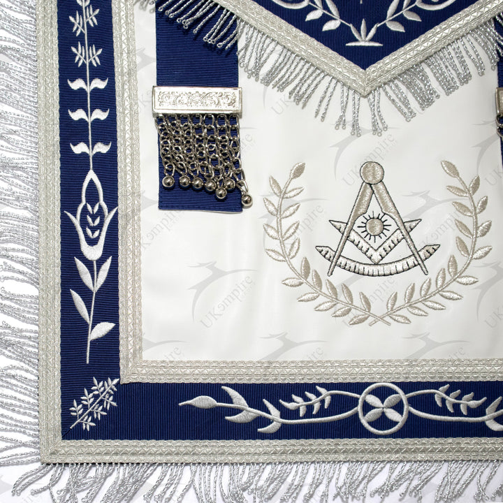 Masonic Blue Lodge Past Master Apron With Wreath – Navy Blue Ribbon