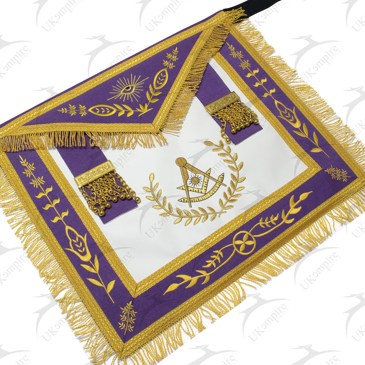 Masonic Blue Lodge Past Master Apron With Wreath – Purple Ribbon