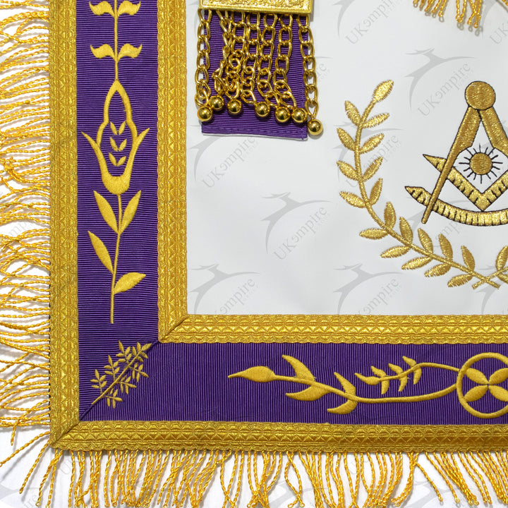 Masonic Blue Lodge Past Master Apron With Wreath – Purple Ribbon
