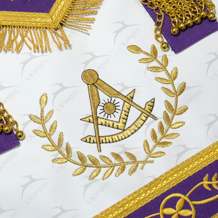 Masonic Blue Lodge Past Master Apron With Wreath – Purple Ribbon