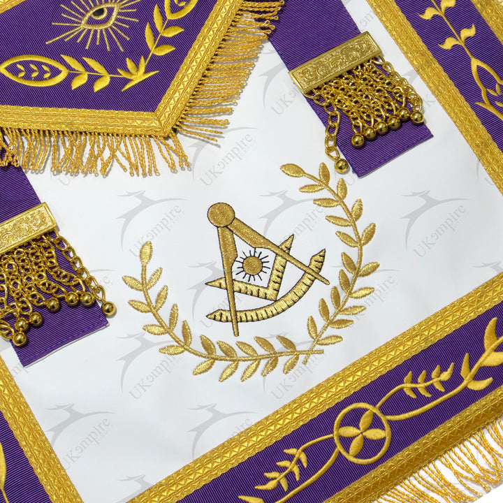 Masonic Blue Lodge Past Master Apron With Wreath – Purple Ribbon