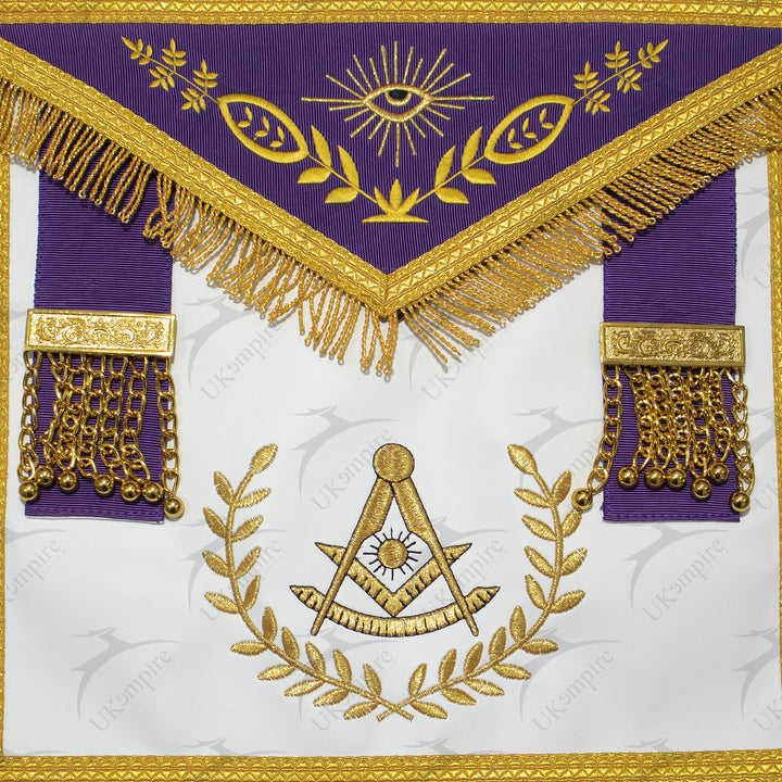 Masonic Blue Lodge Past Master Apron With Wreath – Purple Ribbon