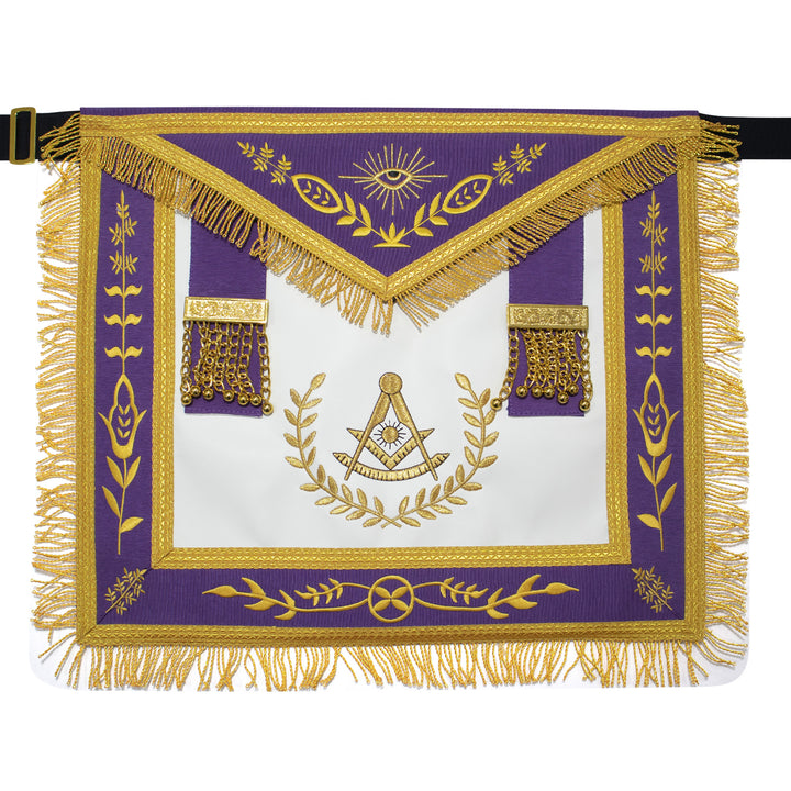 Masonic Blue Lodge Past Master Apron With Wreath – Purple Ribbon