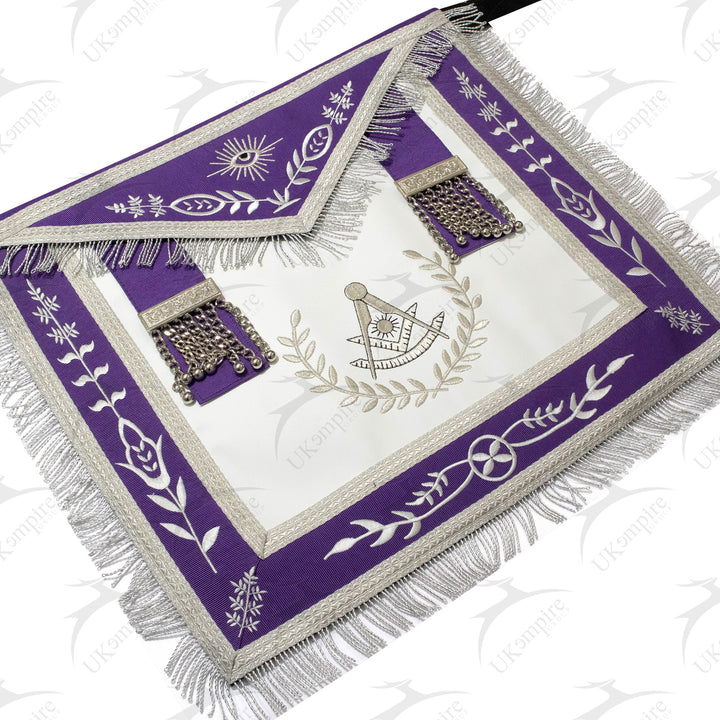 Masonic Blue Lodge Past Master Apron With Wreath – Purple Ribbon