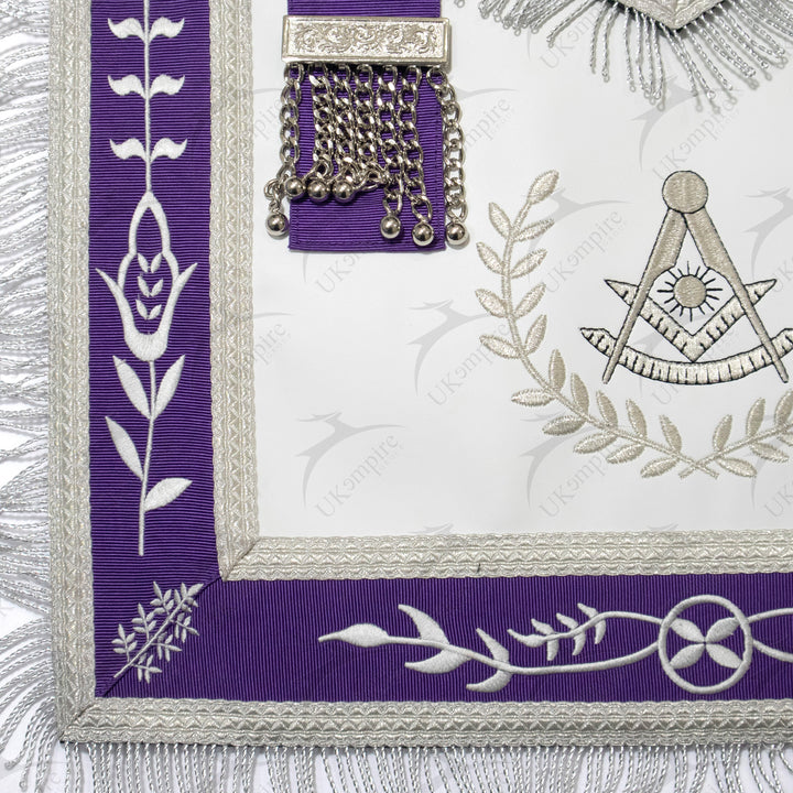 Masonic Blue Lodge Past Master Apron With Wreath – Purple Ribbon