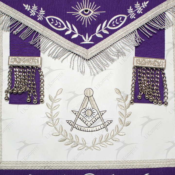 Masonic Blue Lodge Past Master Apron With Wreath – Purple Ribbon