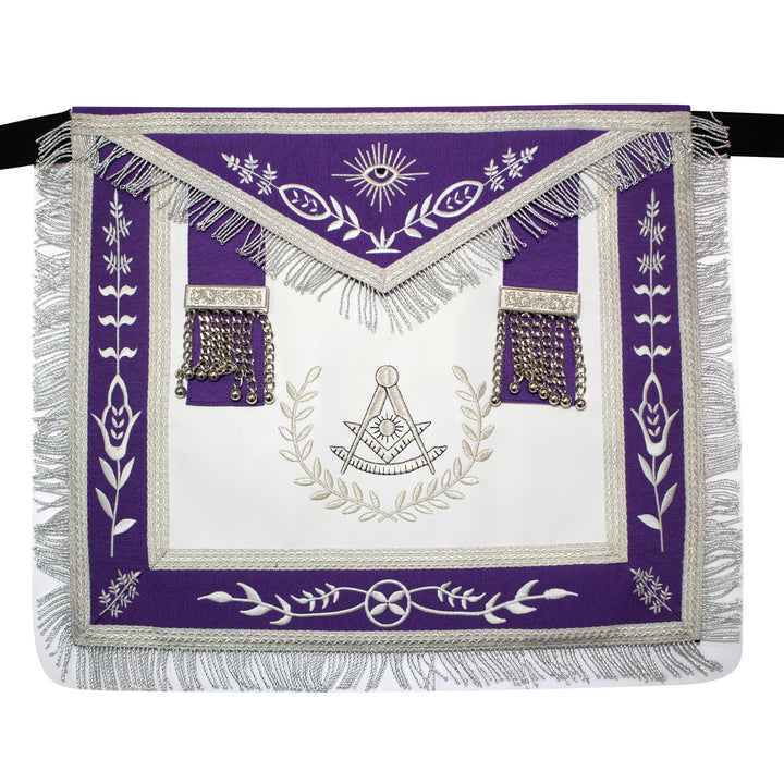 Masonic Blue Lodge Past Master Apron With Wreath – Purple Ribbon