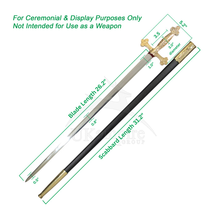 Masonic Ceremonial Square Compass Sword & Scabbard Set with Leather Carrying Case-1