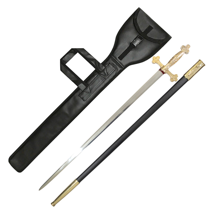 Masonic Ceremonial Square Compass Sword & Scabbard Set with Leather Carrying Case