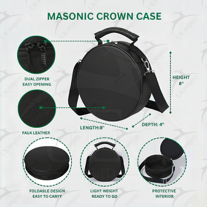 Masonic Crown Cap Case Black, Faux Leather (Foldable Design) Lightweight Easy to Carry