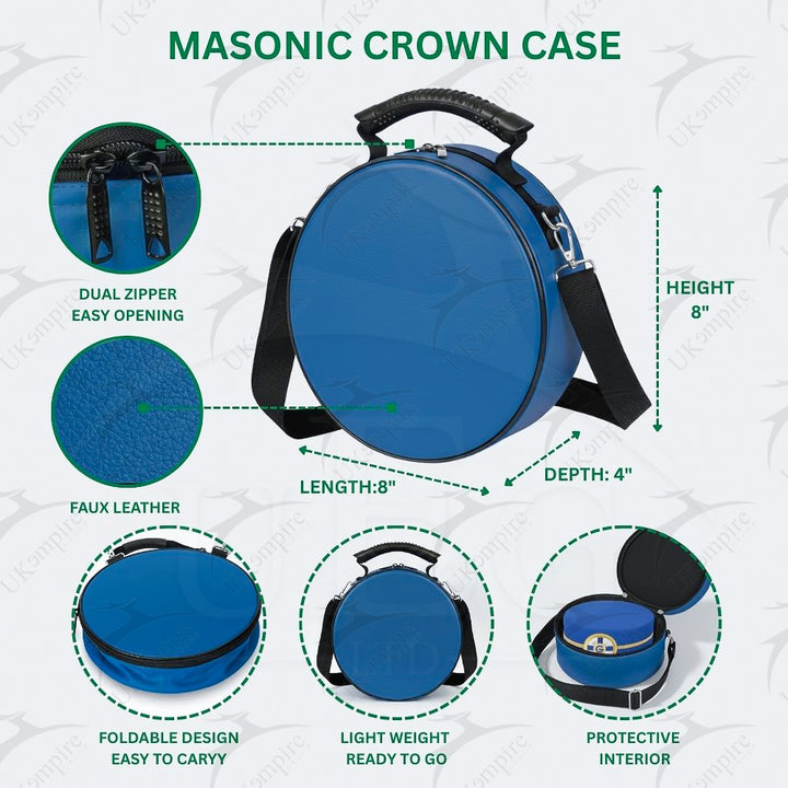 Masonic Crown Cap Case Blue, Faux Leather (Foldable Design) Lightweight Easy to Carry
