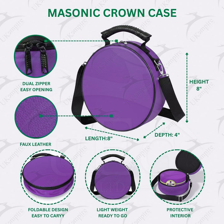 Masonic Crown Cap Case Purple, Faux Leather (Foldable Design) Lightweight Easy to Carry
