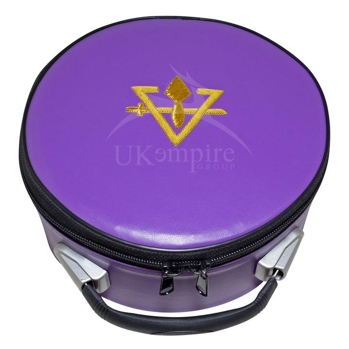 Cryptic Masons Crown Cap Case Purple, Sword Trowel Emblem Hand Embroidered 1