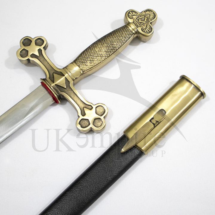 Masonic US Fraternal Fellow Craft (Square & Compass) Sword, Scabbard & Leather Case Set of 3-3