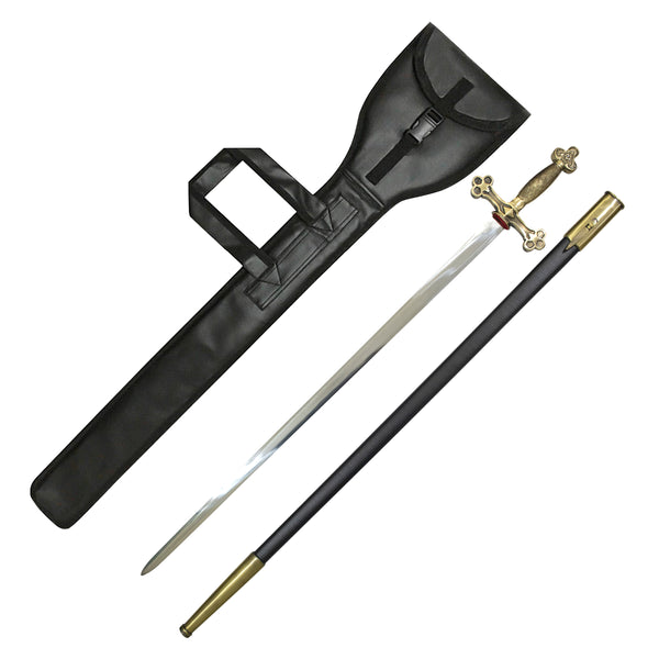 Masonic US Fraternal Fellow Craft (Square & Compass) Sword, Scabbard & Leather Case Set of 3