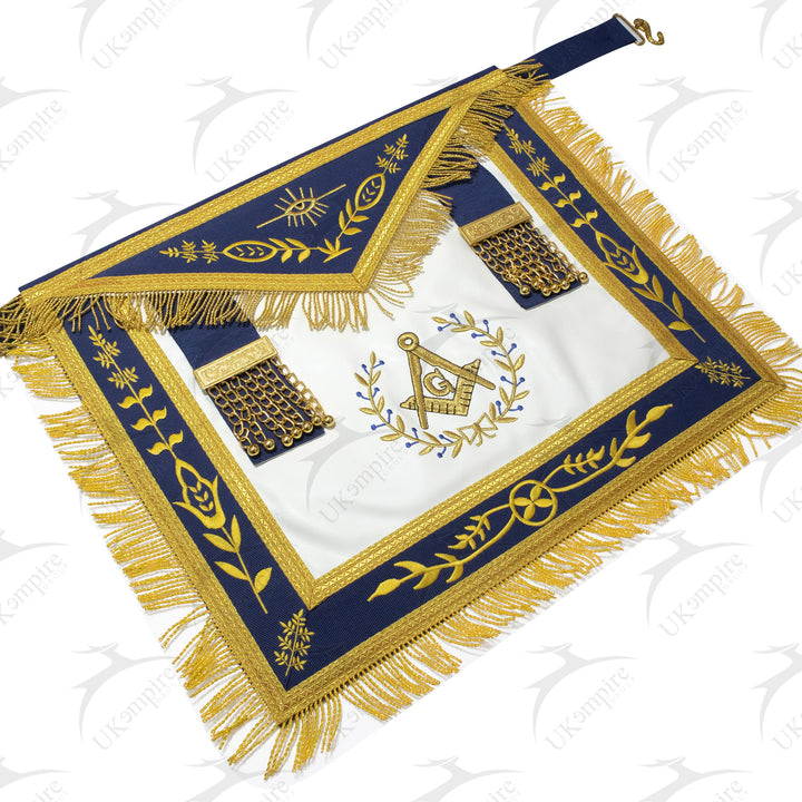 Masonic Past Master Apron With (Wreath) – Navy Blue Ribbon