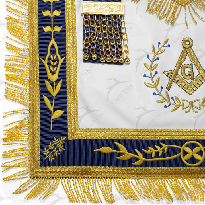 Masonic Past Master Apron With (Wreath) – Navy Blue Ribbon