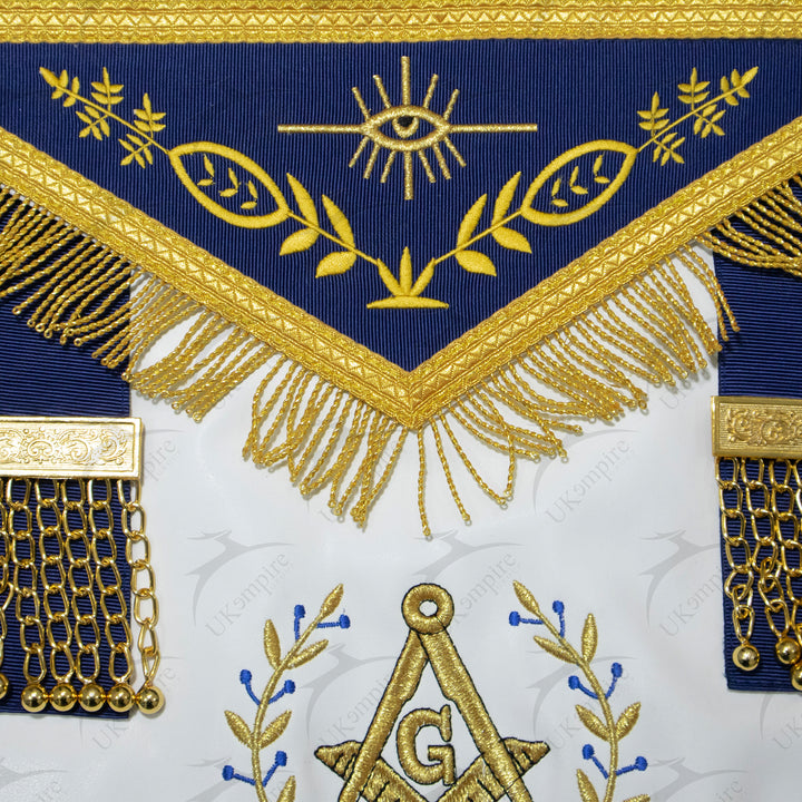 Masonic Past Master Apron With (Wreath) – Navy Blue Ribbon
