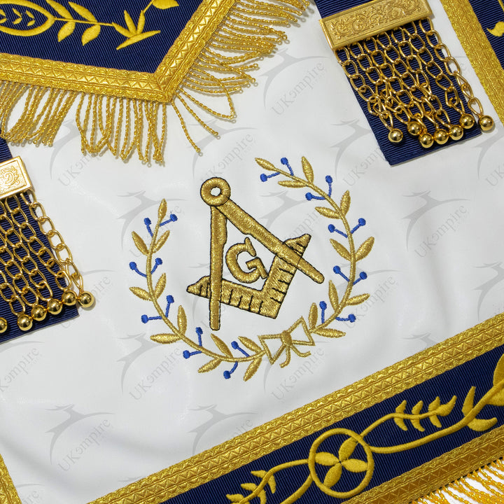 Masonic Past Master Apron With (Wreath) – Navy Blue Ribbon