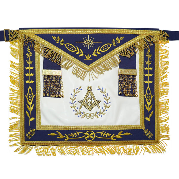 Masonic Past Master Apron With (Wreath) – Navy Blue Ribbon