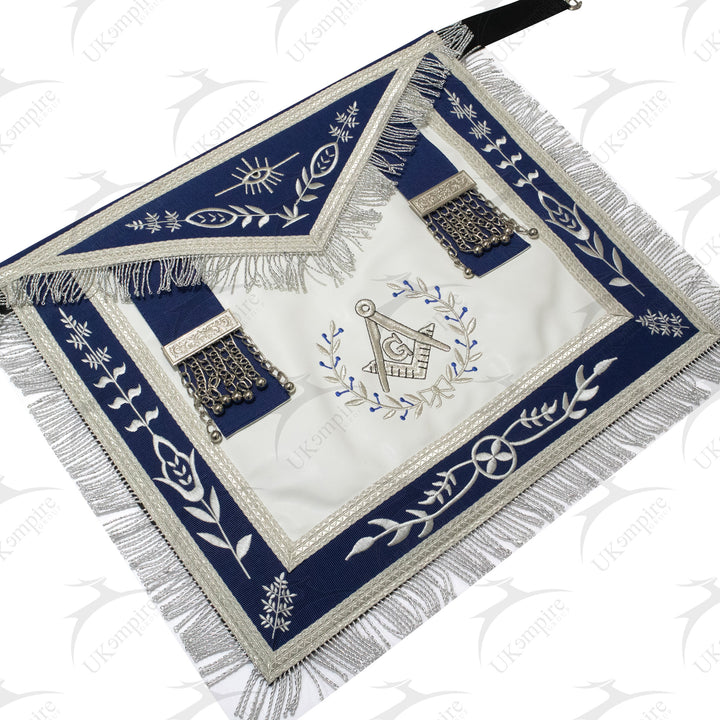 Masonic Past Master Apron With (Wreath) – Navy Blue Ribbon