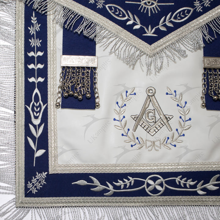 Masonic Past Master Apron With (Wreath) – Navy Blue Ribbon