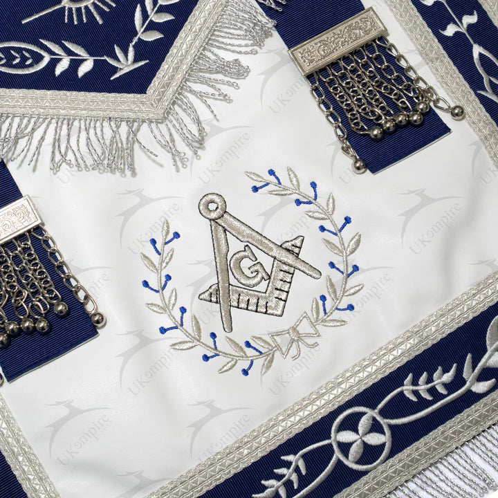 Masonic Past Master Apron With (Wreath) – Navy Blue Ribbon