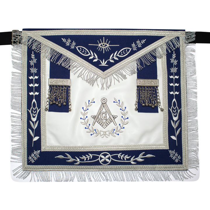 Masonic Past Master Apron With (Wreath) – Navy Blue Ribbon