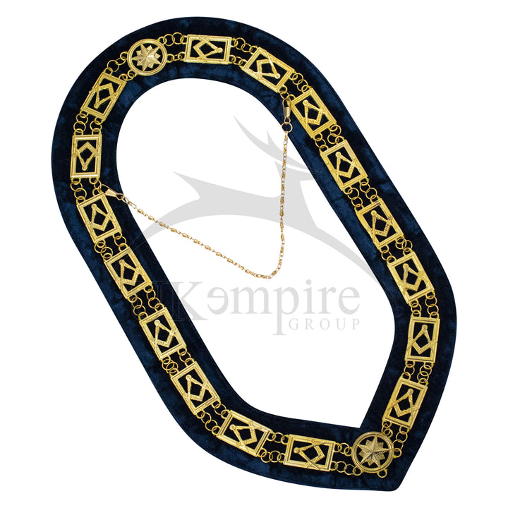 Masonic Blue Lodge Master Mason Chain Collar Navy Velvet Gold