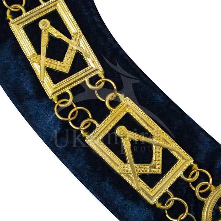 Masonic Blue Lodge Master Mason Chain Collar Navy Velvet Gold