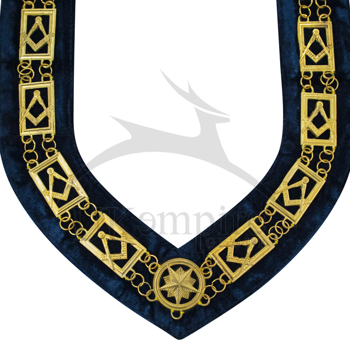 Masonic Blue Lodge Master Mason Chain Collar Navy Velvet Gold