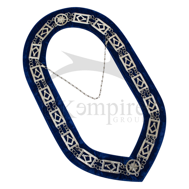Masonic Blue Lodge Master Mason Chain Collar Blue Velvet Silver
