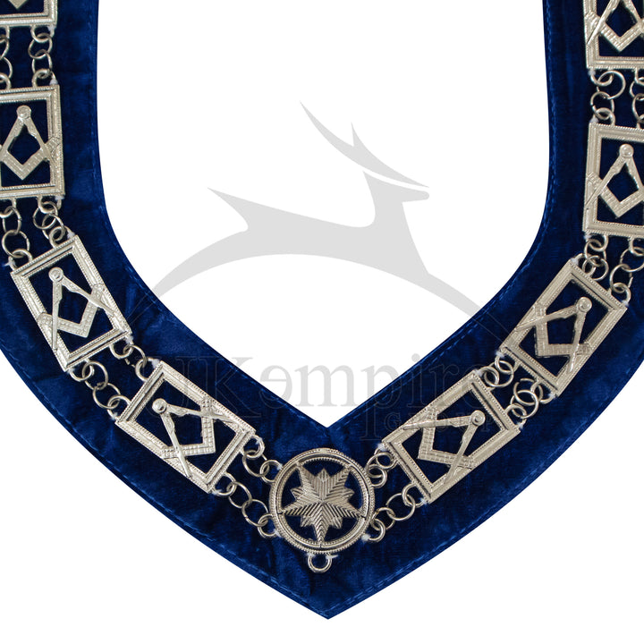 Masonic Blue Lodge Master Mason Chain Collar Blue Velvet Silver