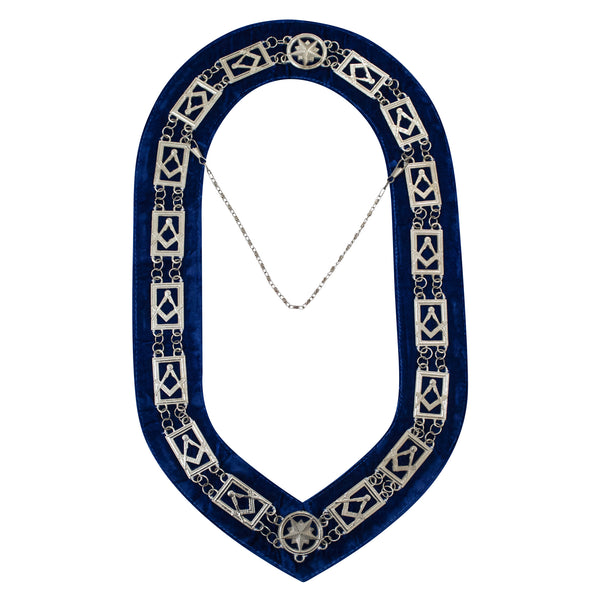 Masonic Blue Lodge Master Mason Chain Collar Blue Velvet Silver