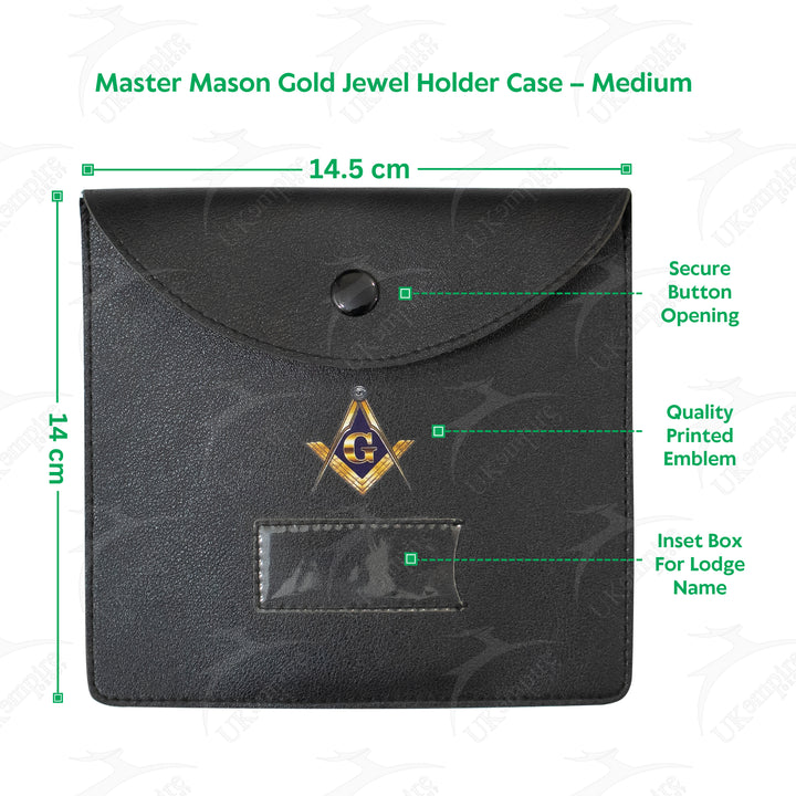 Masonic Master Mason Gold Jewel Holder Case Black Leather – Medium