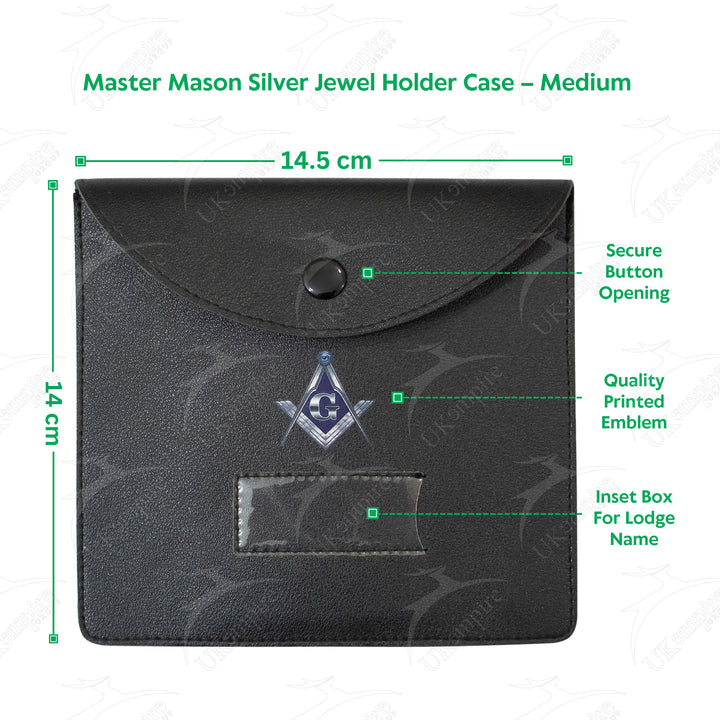 Masonic Master Mason Silver Jewel Holder Case Black Leather – Medium