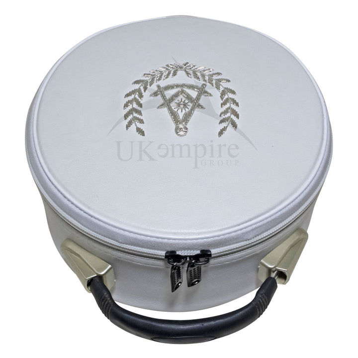 Masonic Past Master Crown Cap Case White, Hand Emb Silver Emblem 1