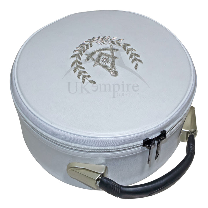 Masonic Past Master Crown Cap Case White, Hand Emb Silver Emblem 2
