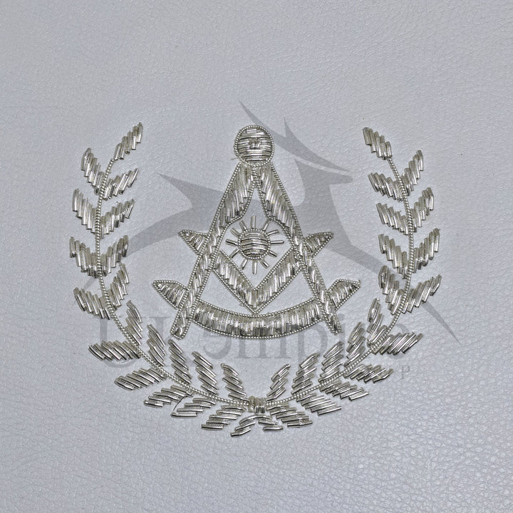 Masonic Past Master Crown Cap Case White, Hand Emb Silver Emblem 3