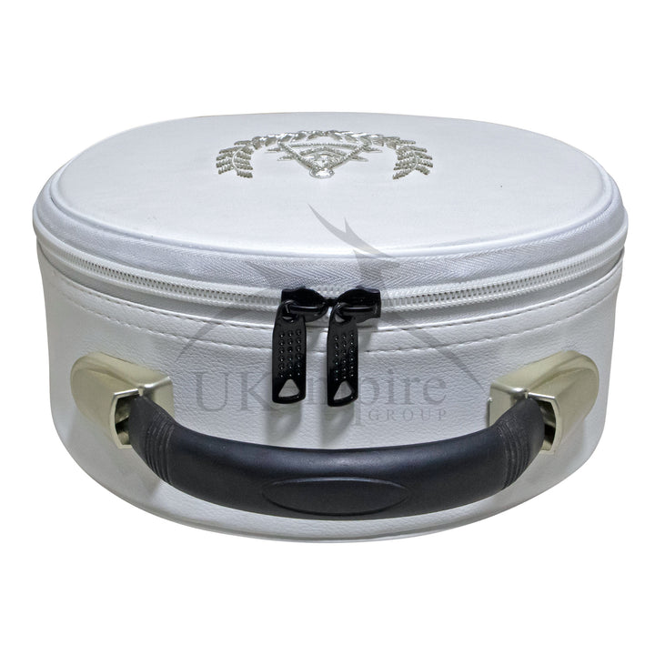 Masonic Past Master Crown Cap Case White, Hand Emb Silver Emblem 4