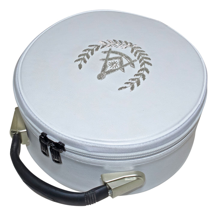 Masonic Past Master Crown Cap Case White, Hand Emb Silver Emblem