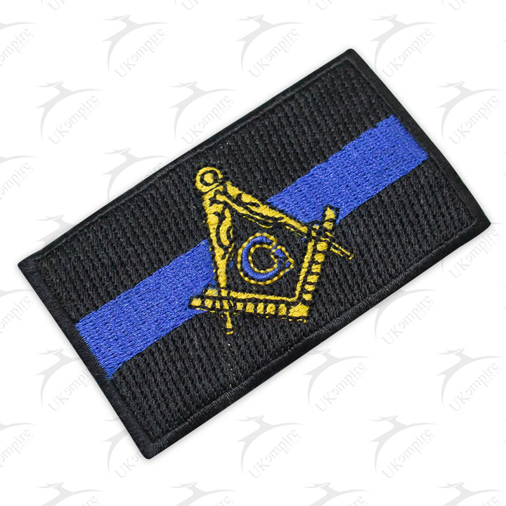 Masonic Police Thin Blue Line Square & Compass Patch Embroidered, Iron-On Back