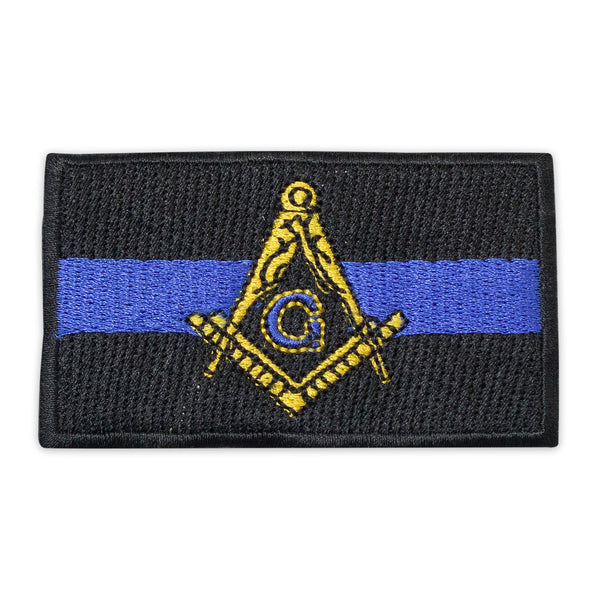 Masonic Police Thin Blue Line Square & Compass Patch Embroidered, Iron-On Back
