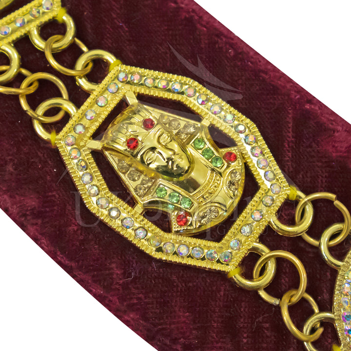 Masonic Shriners Chain Collar Gold Plated Rhinestones Maroon Velvet