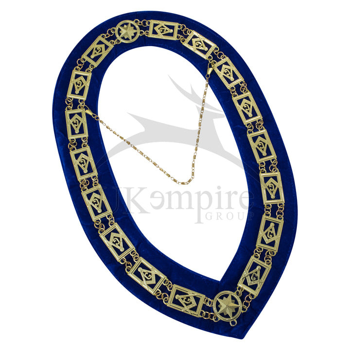 Masonic Blue Lodge Square Compass G Chain Collar Blue Velvet Gold