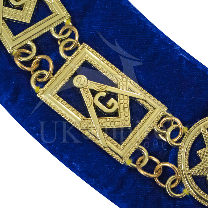 Masonic Blue Lodge Square Compass G Chain Collar Blue Velvet Gold